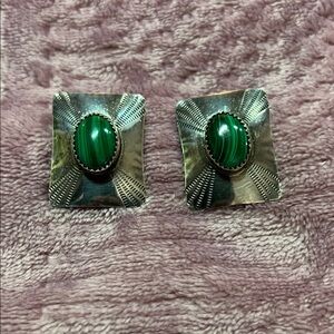 Silver and Green Stone Earrings